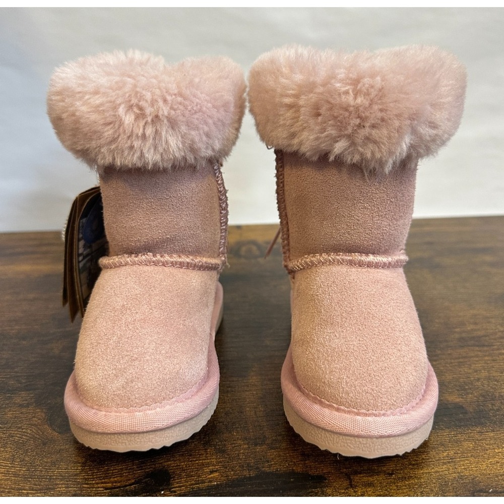 Lamo Youth Rose Pink Suede Faux Fur Bow Winter Boots Splash Secure Size 6C NEW - Picture 10 of 10